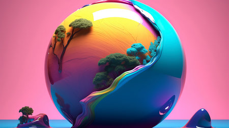 abstract 3d illustration of a globe with trees on the surfaceの素材