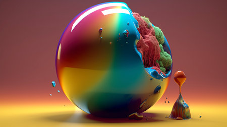3d illustration of an abstract planet with a colorful background. 3d renderingの素材