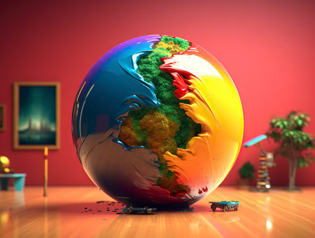abstract 3d rendering of a globe with the image of the planetの素材