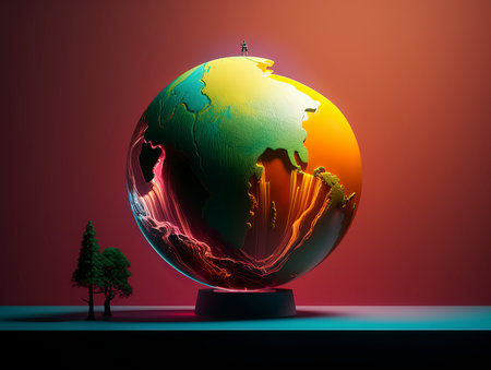 Globe with planet earth and tree. 3d render illustration.の素材