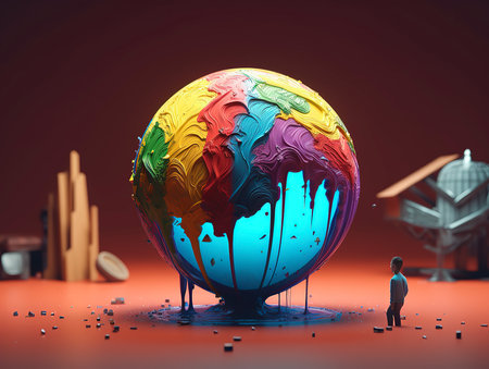 Businessman looking at the globe. Conceptual image. 3D renderingの素材