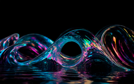 abstract water wave on black background with reflection, 3d renderの素材