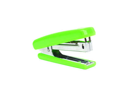 Green stapler,Isolated on white background.