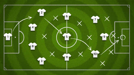 Football field or Soccer field background from top view with Soccer player icon,Vector and Illustration.のイラスト素材