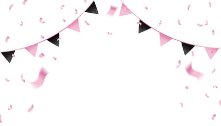 Pink confetti and pennant flag for the celebration.のイラスト素材