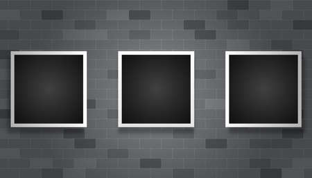 Blank picture frame hanging on the gray brick wall.のイラスト素材