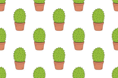 Cute cactus in clay pot seamless pattern on White background,Vector,Illustration.