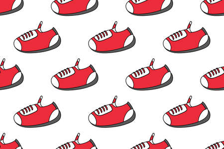 Cute red sneakers seamless pattern on White background,Vector,Illustration.のイラスト素材