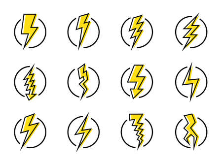 Flat thunderbolt element set,lightning icon set,Hand drawn,Vector and Illustration.