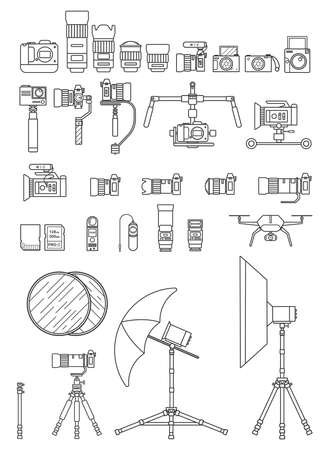 Icon set of photographic equipment,Flat design.のイラスト素材