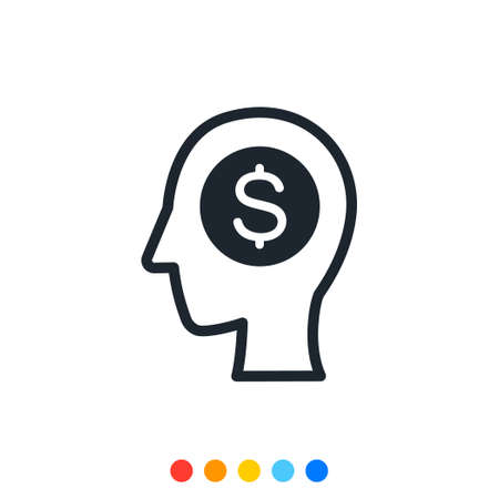 Icon human head with Coin symbol inside,Simple icon in financial business concepts.のイラスト素材
