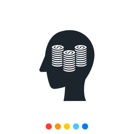 Icon human head with stack of Coin inside,Simple icon in financial business concepts.のイラスト素材