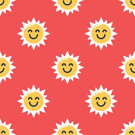 Seamless smiling sun pattern background,Vector and Illustration.