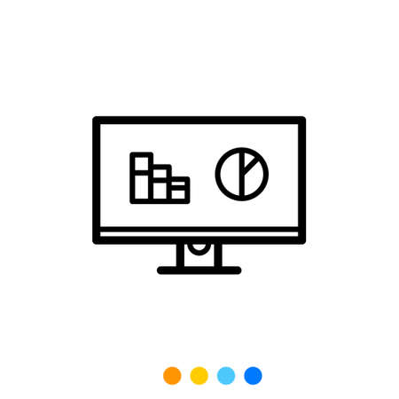 A monitor icon showing graphs and pie chart.のイラスト素材