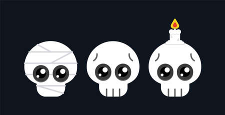 Cute skull cartoon flat design elements,Vector and Illustration.のイラスト素材
