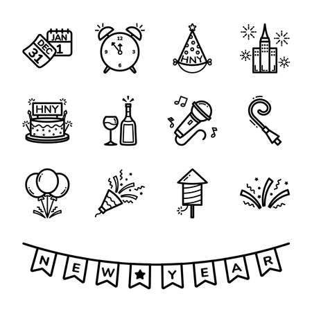 New Year's Day Icon Set,Vector and Illustration.のイラスト素材