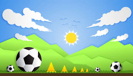 Football field in the middle of nature,The concept of football,Paper Art Style,Vector,Ilustration.のイラスト素材