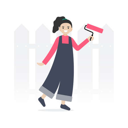 Professional Painter Character holding Paint Tool with Flat design, Vector and Illustraion.のイラスト素材