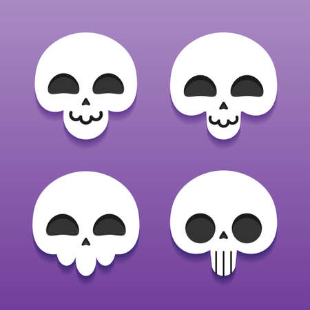 Cute Skull Cartoon Character Collection, Set of Skull Cartoon Character in Vector Flat Design, Vector and Illustration.のイラスト素材