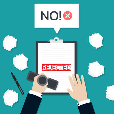 Businessman hands stamped the rejected on document paper, Vector Illustration in flat style.のイラスト素材