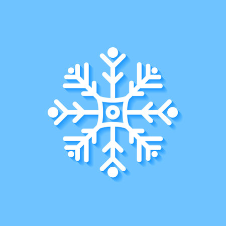 White snowflake icon on blue background, Vector.