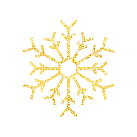 Gold glitter texture snowflake on white background for Christmas tree decoration, Vector, Illustration.のイラスト素材
