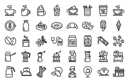 Coffee related icon set, Coffee maker machine, Coffee shop and More.のイラスト素材