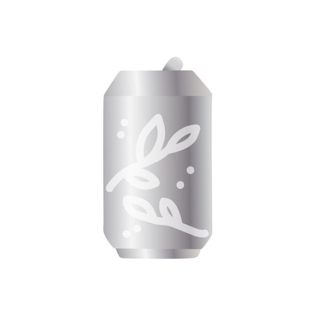 Silver soda can flat icon leavesのイラスト素材