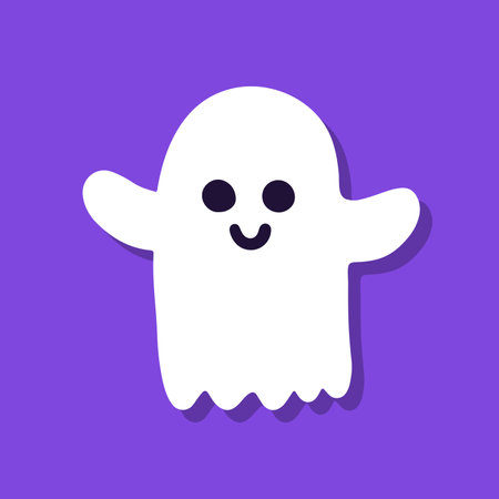 Cute cartoon ghost on purple background.のイラスト素材
