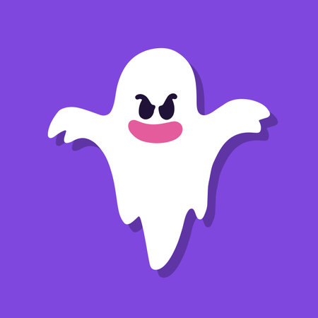 Cute cartoon ghost on purple background.のイラスト素材