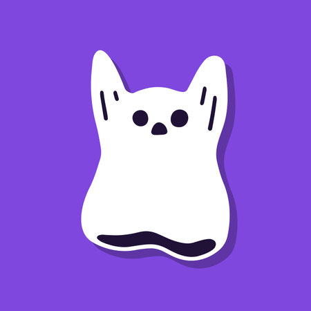 Cute cartoon ghost on purple background.のイラスト素材