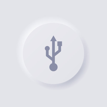 USB symbol Icon, White Neumorphism soft UI Design for Web design, Application UI and more, Button,...