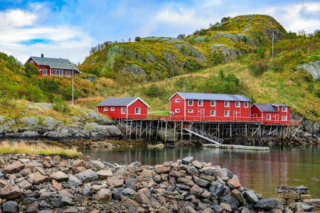 Red rorbuers at Reine, Lofoten islands, Norwayの写真素材
