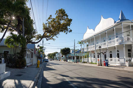 KEY WEST, FLORIDA USA - JANUARY 18, 2017: The historic and popular center and Duval Street in downtown Key West. Beautiful small town in Floridaのeditorial素材