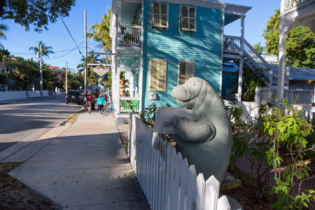 KEY WEST, FLORIDA USA - JANUARY 18, 2017: Manatee styled post box in downtown Key West.のeditorial素材