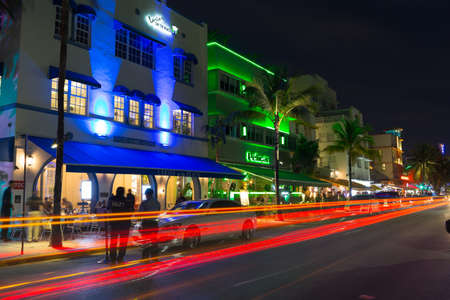 OCEAN DRIVE, MIAMI - JANUARY 17, 2017: Night view at Ocean drive near South Miami Beach, Florida....