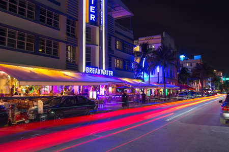 OCEAN DRIVE, MIAMI - JANUARY 17, 2017: Night view at Ocean drive near South Miami Beach, Florida....
