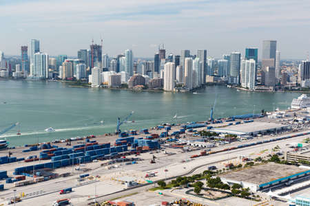 View of Miami from the cabin of the helicopterのeditorial素材