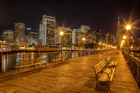 San Francisco cityscape at night from Pier 7. Night sky and city lights.の写真素材