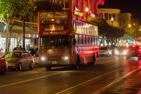SAN FRANCISCO ,CALIFORNIA,USA - MAY 1, 2015 : A night view of the Embarcadero near pier 39のeditorial素材