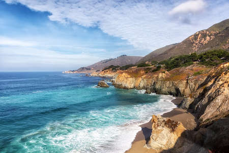 Pacific coastline, view from Highway number 1, Californiaの写真素材