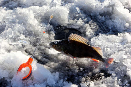 Ice fishing on Cold winter timeの写真素材