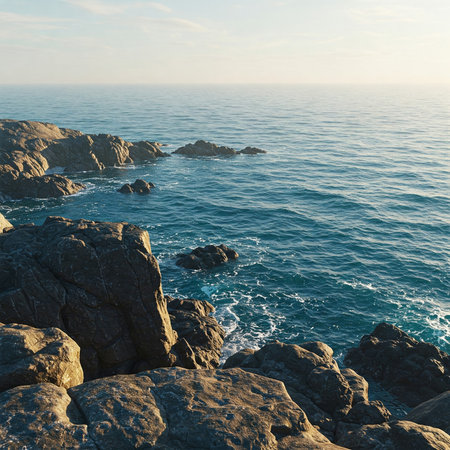 Beautiful seascape with rocks and sea in the evening. Toned.