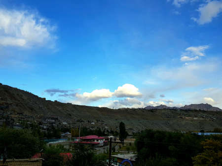 Beautiful valley of hilly area and mountains in india. Beautiful destination for tourists to travel and mountaineering on Himalayas mountain range in Asia.の写真素材