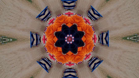 Art kaleidoscope mandala abstract. Geometry ethnic pattern. Arabesque illustration ornament. Abstract kaleidoscope background.の写真素材