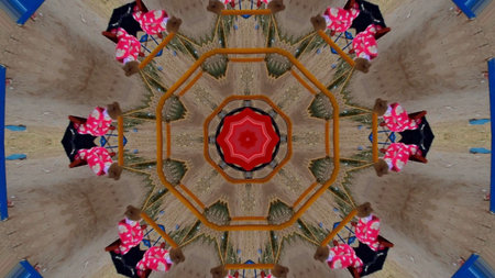 Kaleidoscope mandala abstract illustration tunnel motion. Flight in abstract futuristic tunnel creative cosmic background.の写真素材