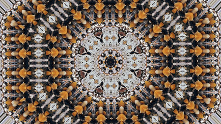 Kaleidoscope mandala abstract illustration tunnel motion. Flight in abstract futuristic tunnel creative cosmic background.の写真素材
