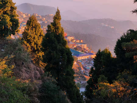 Panorama scenic of the strong sunset with silver lining and cloud on the orange sky. Beautiful...