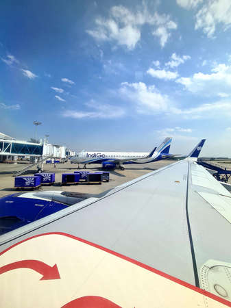 Srinagar India 02 May 2022. Air travel on hills turbines of an aircraft