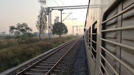 Indian Train Tracks in morning, Running Trains.